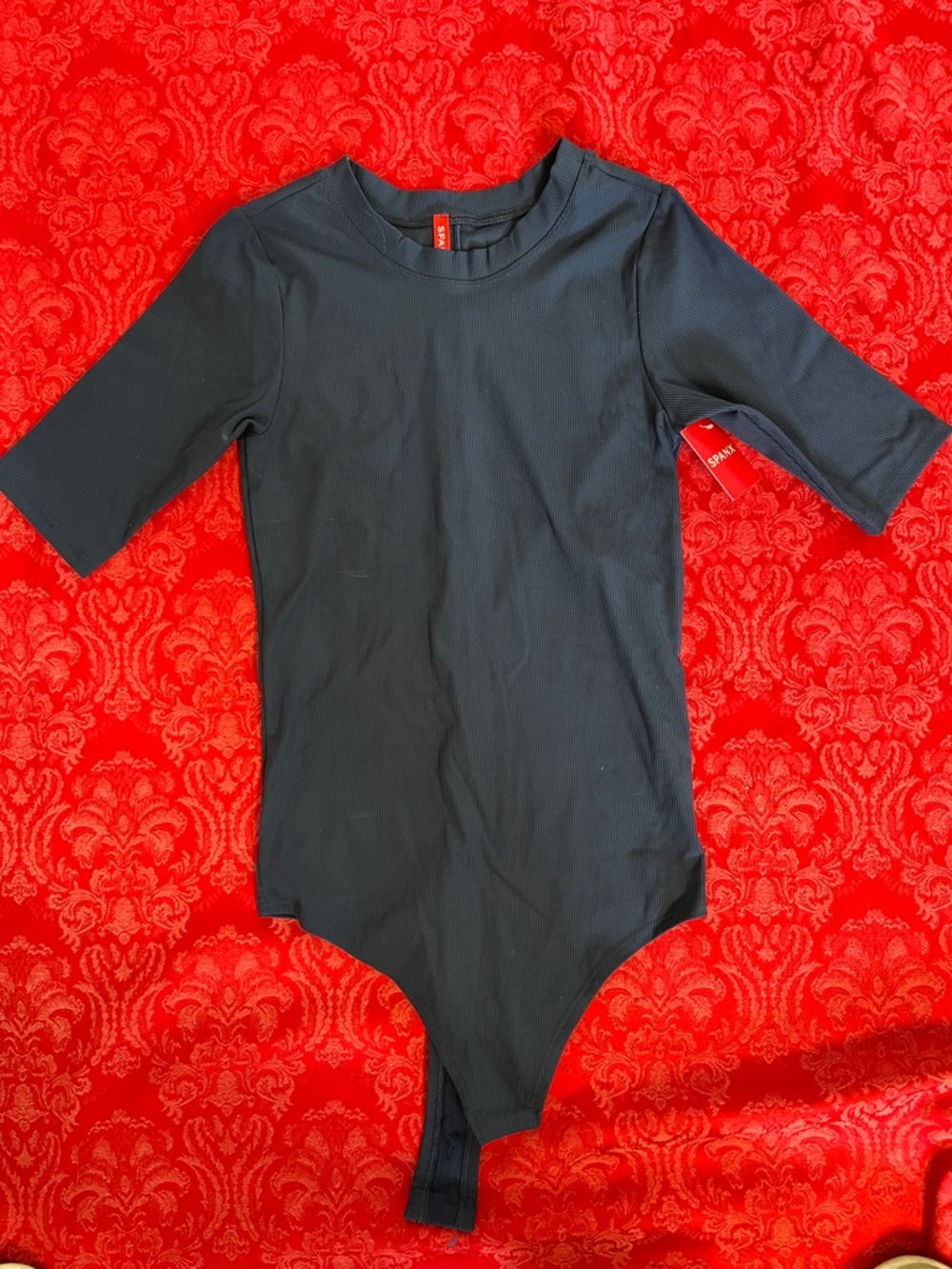 Spanx Navy Bodysuit XS Shapewear Short Sleeve One Piece